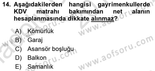 Gayrimenkullerde Vergilendirme Dersi Ara Sınavı Deneme Sınav Soruları 14. Soru