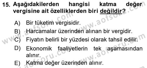 Gayrimenkullerde Vergilendirme Dersi 2019 - 2020 Yılı (Vize) Ara Sınav Soruları 15. Soru