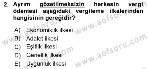Gayrimenkullerde Vergilendirme Dersi Ara Sınavı Deneme Sınav Soruları 2. Soru