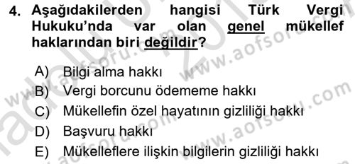 Gayrimenkullerde Vergilendirme Dersi 2019 - 2020 Yılı (Vize) Ara Sınav Soruları 4. Soru