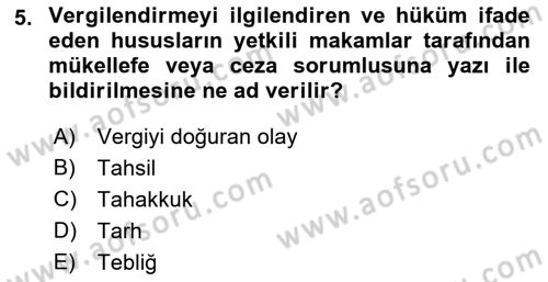 Gayrimenkullerde Vergilendirme Dersi 2019 - 2020 Yılı (Vize) Ara Sınav Soruları 5. Soru
