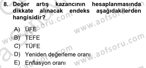 Gayrimenkullerde Vergilendirme Dersi 2019 - 2020 Yılı (Vize) Ara Sınav Soruları 8. Soru