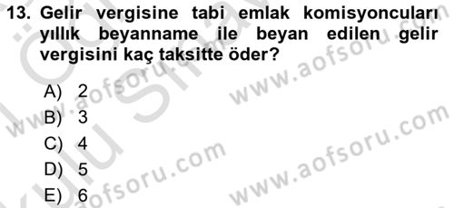 Gayrimenkullerde Vergilendirme Dersi 2020 - 2021 Yılı Yaz Okulu Sınav Soruları 13. Soru