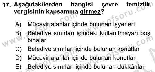 Gayrimenkullerde Vergilendirme Dersi 2020 - 2021 Yılı Yaz Okulu Sınav Soruları 17. Soru