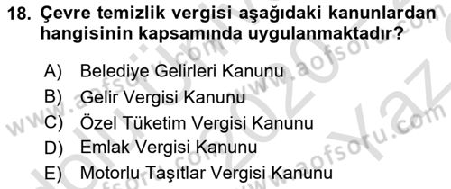 Gayrimenkullerde Vergilendirme Dersi 2020 - 2021 Yılı Yaz Okulu Sınav Soruları 18. Soru
