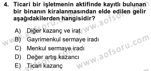 Gayrimenkullerde Vergilendirme Dersi 2020 - 2021 Yılı Yaz Okulu Sınav Soruları 4. Soru