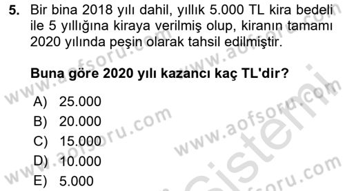 Gayrimenkullerde Vergilendirme Dersi 2020 - 2021 Yılı Yaz Okulu Sınav Soruları 5. Soru