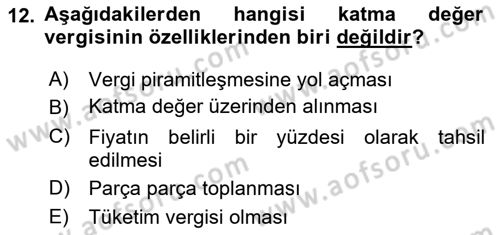 Gayrimenkullerde Vergilendirme Dersi 2021 - 2022 Yılı (Vize) Ara Sınav Soruları 12. Soru