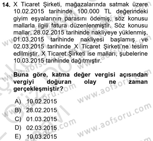 Gayrimenkullerde Vergilendirme Dersi Ara Sınavı Deneme Sınav Soruları 14. Soru