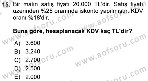 Gayrimenkullerde Vergilendirme Dersi Ara Sınavı Deneme Sınav Soruları 15. Soru