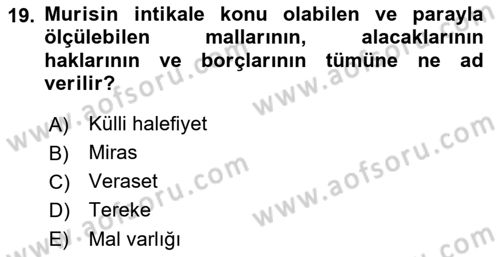 Gayrimenkullerde Vergilendirme Dersi Ara Sınavı Deneme Sınav Soruları 19. Soru