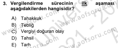 Gayrimenkullerde Vergilendirme Dersi Ara Sınavı Deneme Sınav Soruları 3. Soru