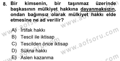 Gayrimenkullerde Vergilendirme Dersi 2021 - 2022 Yılı (Vize) Ara Sınav Soruları 8. Soru