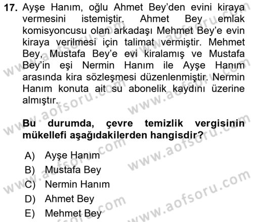 Gayrimenkullerde Vergilendirme Dersi 2021 - 2022 Yılı Yaz Okulu Sınav Soruları 17. Soru