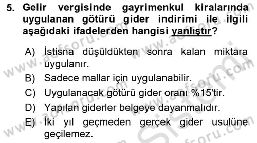 Gayrimenkullerde Vergilendirme Dersi 2021 - 2022 Yılı Yaz Okulu Sınav Soruları 5. Soru