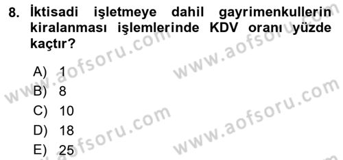 Gayrimenkullerde Vergilendirme Dersi 2021 - 2022 Yılı Yaz Okulu Sınav Soruları 8. Soru