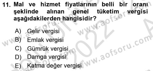 Gayrimenkullerde Vergilendirme Dersi Ara Sınavı Deneme Sınav Soruları 11. Soru