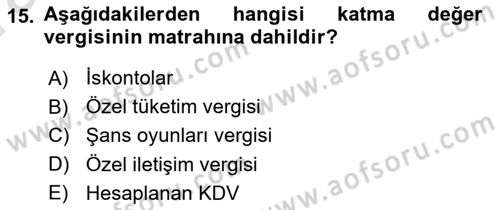 Gayrimenkullerde Vergilendirme Dersi Ara Sınavı Deneme Sınav Soruları 15. Soru