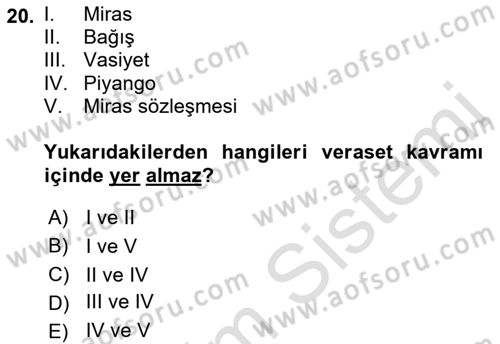 Gayrimenkullerde Vergilendirme Dersi Ara Sınavı Deneme Sınav Soruları 20. Soru