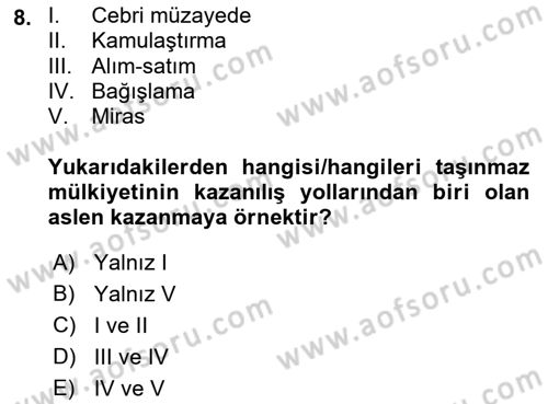 Gayrimenkullerde Vergilendirme Dersi 2022 - 2023 Yılı (Vize) Ara Sınav Soruları 8. Soru