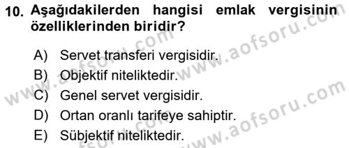 Gayrimenkullerde Vergilendirme Dersi 2022 - 2023 Yılı (Final) Dönem Sonu Sınav Soruları 10. Soru