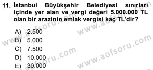 Gayrimenkullerde Vergilendirme Dersi 2022 - 2023 Yılı (Final) Dönem Sonu Sınav Soruları 11. Soru