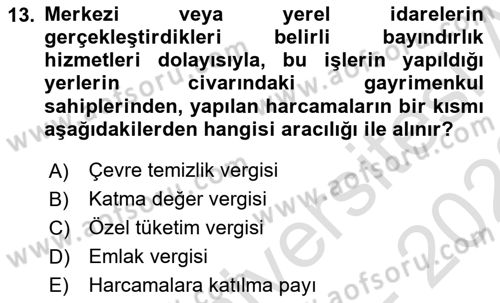 Gayrimenkullerde Vergilendirme Dersi 2022 - 2023 Yılı (Final) Dönem Sonu Sınav Soruları 13. Soru