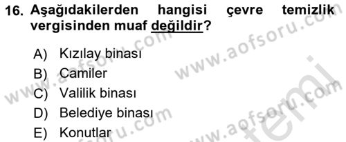 Gayrimenkullerde Vergilendirme Dersi 2022 - 2023 Yılı (Final) Dönem Sonu Sınav Soruları 16. Soru