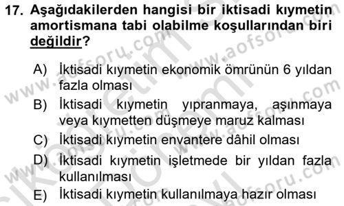 Gayrimenkullerde Vergilendirme Dersi 2022 - 2023 Yılı (Final) Dönem Sonu Sınav Soruları 17. Soru