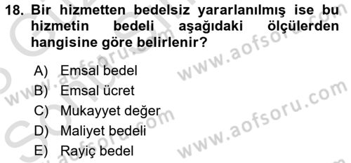 Gayrimenkullerde Vergilendirme Dersi 2022 - 2023 Yılı (Final) Dönem Sonu Sınav Soruları 18. Soru
