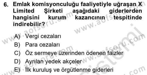 Gayrimenkullerde Vergilendirme Dersi 2022 - 2023 Yılı (Final) Dönem Sonu Sınav Soruları 6. Soru