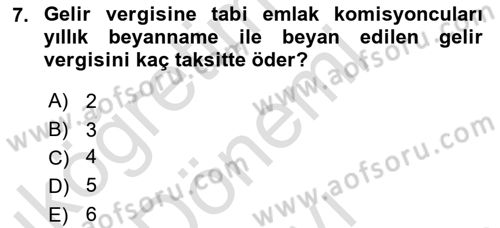 Gayrimenkullerde Vergilendirme Dersi 2022 - 2023 Yılı (Final) Dönem Sonu Sınav Soruları 7. Soru