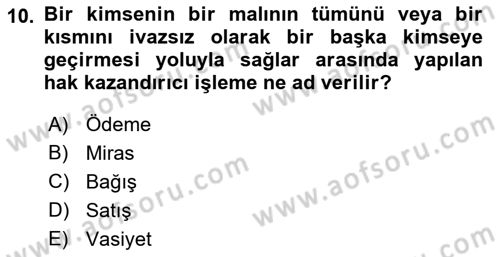 Gayrimenkullerde Vergilendirme Dersi 2022 - 2023 Yılı Yaz Okulu Sınav Soruları 10. Soru