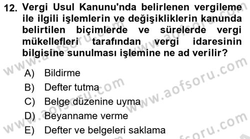 Gayrimenkullerde Vergilendirme Dersi 2022 - 2023 Yılı Yaz Okulu Sınav Soruları 12. Soru