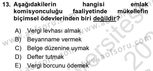 Gayrimenkullerde Vergilendirme Dersi 2022 - 2023 Yılı Yaz Okulu Sınav Soruları 13. Soru