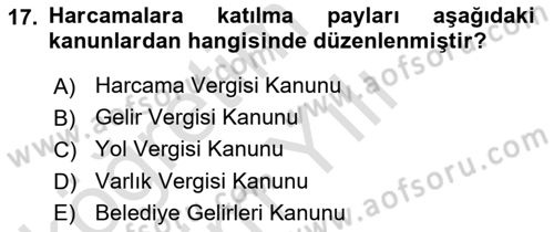 Gayrimenkullerde Vergilendirme Dersi 2022 - 2023 Yılı Yaz Okulu Sınav Soruları 17. Soru