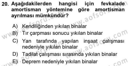Gayrimenkullerde Vergilendirme Dersi 2022 - 2023 Yılı Yaz Okulu Sınav Soruları 20. Soru