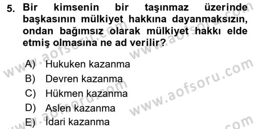 Gayrimenkullerde Vergilendirme Dersi 2022 - 2023 Yılı Yaz Okulu Sınav Soruları 5. Soru