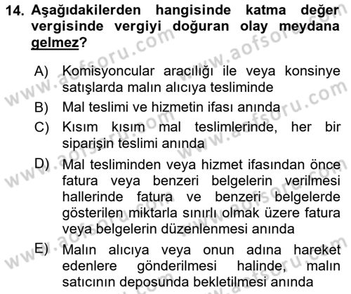 Gayrimenkullerde Vergilendirme Dersi Ara Sınavı Deneme Sınav Soruları 14. Soru