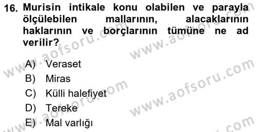 Gayrimenkullerde Vergilendirme Dersi Ara Sınavı Deneme Sınav Soruları 16. Soru