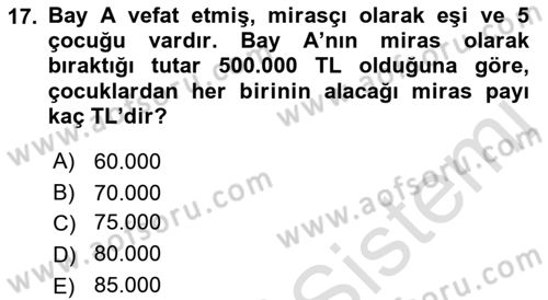 Gayrimenkullerde Vergilendirme Dersi Ara Sınavı Deneme Sınav Soruları 17. Soru