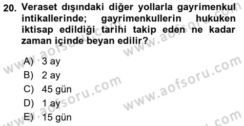 Gayrimenkullerde Vergilendirme Dersi 2023 - 2024 Yılı (Vize) Ara Sınav Soruları 20. Soru