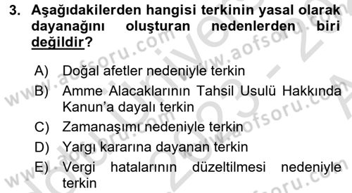Gayrimenkullerde Vergilendirme Dersi Ara Sınavı Deneme Sınav Soruları 3. Soru