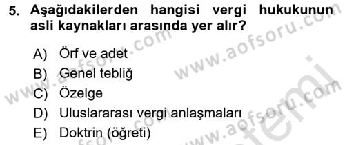 Gayrimenkullerde Vergilendirme Dersi Ara Sınavı Deneme Sınav Soruları 5. Soru