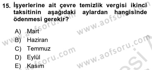 Gayrimenkullerde Vergilendirme Dersi 2023 - 2024 Yılı (Final) Dönem Sonu Sınav Soruları 15. Soru