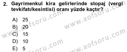 Gayrimenkullerde Vergilendirme Dersi 2023 - 2024 Yılı (Final) Dönem Sonu Sınav Soruları 2. Soru