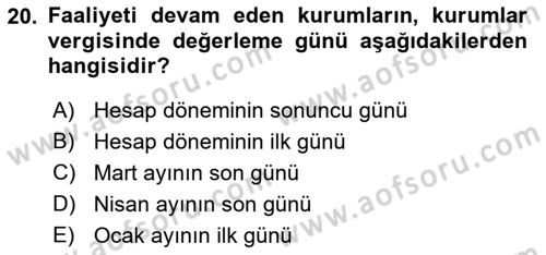 Gayrimenkullerde Vergilendirme Dersi 2023 - 2024 Yılı (Final) Dönem Sonu Sınav Soruları 20. Soru