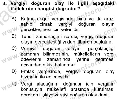 Gayrimenkullerde Vergilendirme Dersi 2023 - 2024 Yılı (Final) Dönem Sonu Sınav Soruları 4. Soru