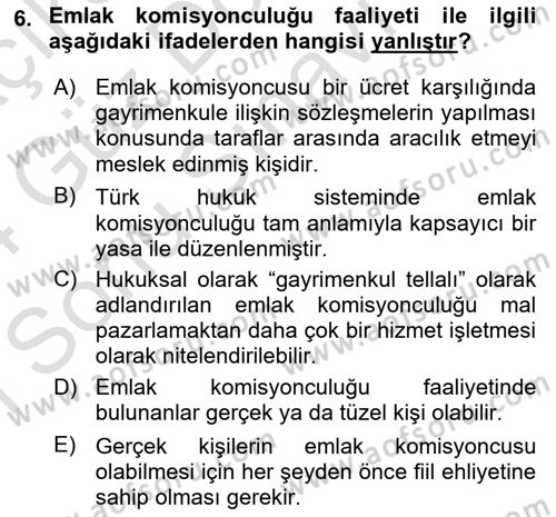 Gayrimenkullerde Vergilendirme Dersi 2023 - 2024 Yılı (Final) Dönem Sonu Sınav Soruları 6. Soru