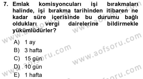 Gayrimenkullerde Vergilendirme Dersi 2023 - 2024 Yılı (Final) Dönem Sonu Sınav Soruları 7. Soru